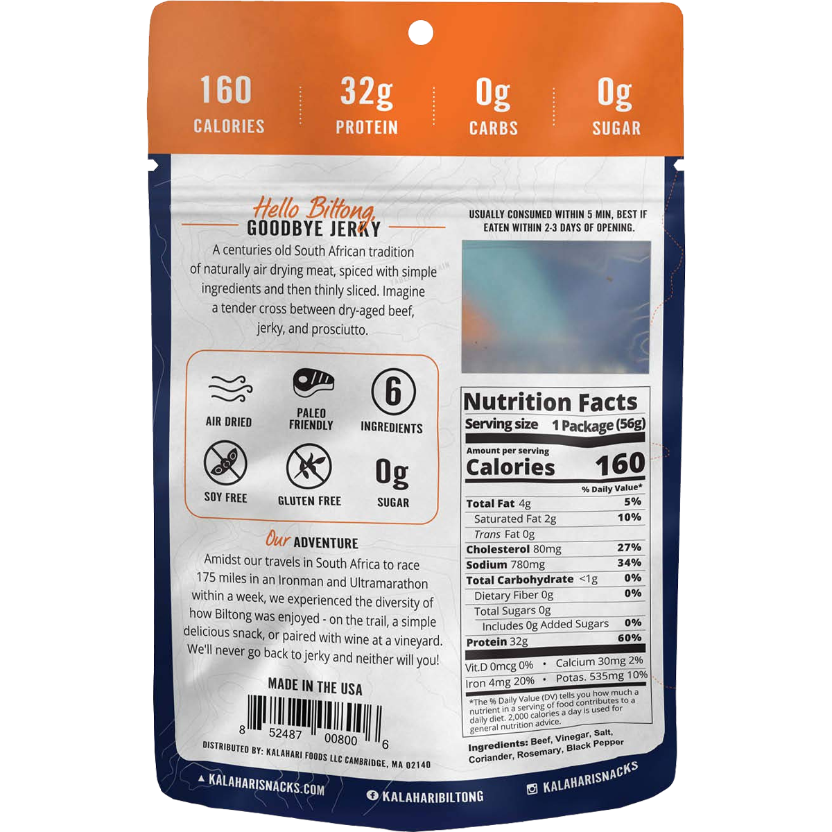 Premium 2Oz Kalahari Biltong - Authentic South African Beef Jerky | High-Protein Snack for Hiking, Camping & Road Trips