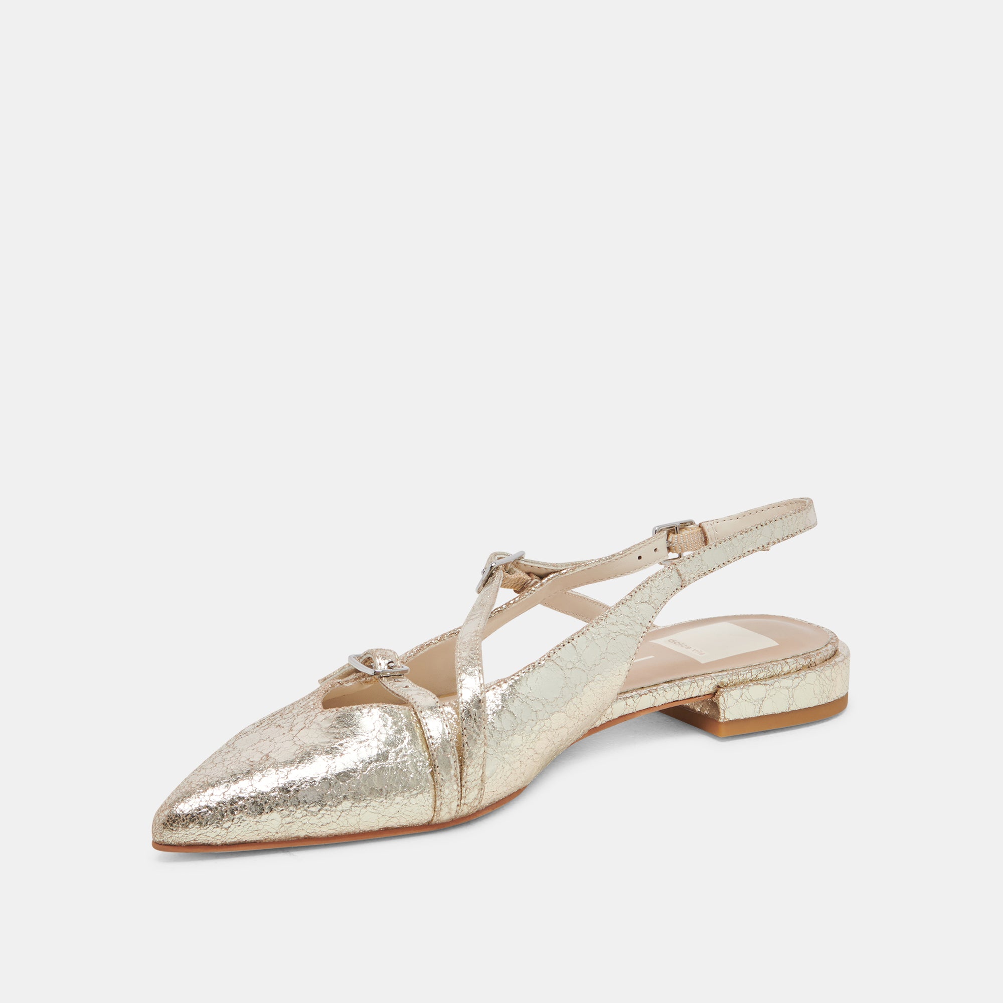 PAMLA Women's Wide Width Distressed Leather Flats - Comfortable Platinum Slip-On Shoes for Work, Travel & Casual Wear