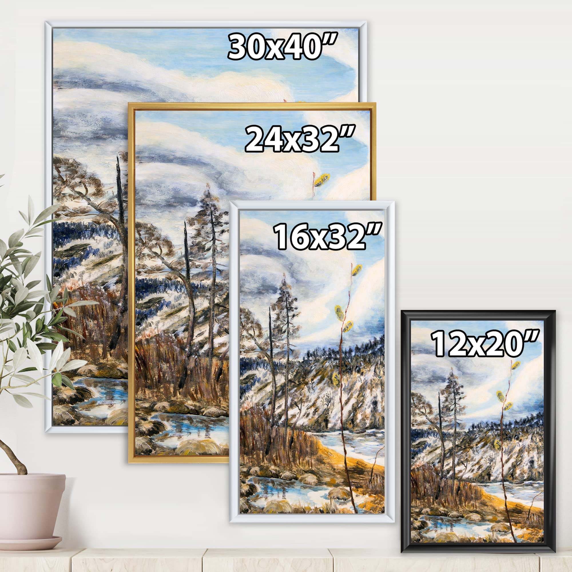 Spring Landscape with Cloudy Sky and River - Lake House Framed Canvas Wall Art Print for Living Room, Bedroom & Office Decor