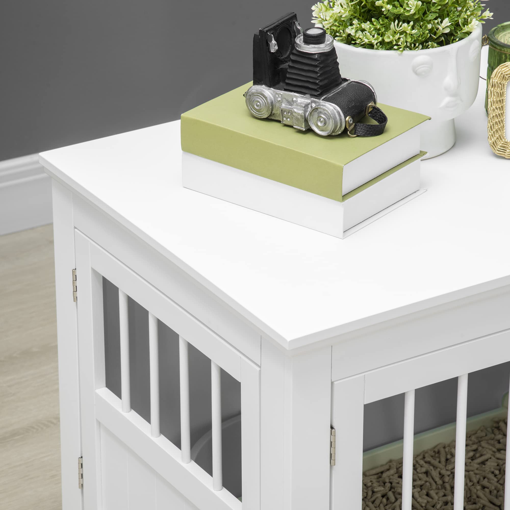 PawHut Wooden Dog Crate End Table with Triple Doors - Indoor Pet Furniture for Small Dogs & Puppies - White - Perfect for Living Room, Bedroom or Home Office Decor