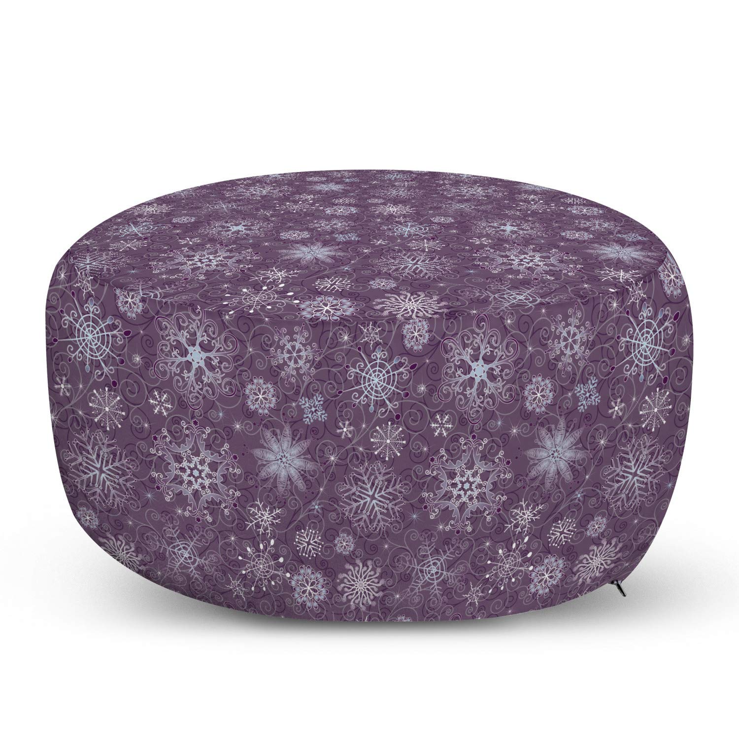 Ambesonne Snowflake Ottoman Pouf - Christmas Themed Floral Foot Rest with Ornamental Swirls & Removable Cover - Winter Home Decor for Living Room & Bedroom (Lavender Violet) - Perfect for Holiday Decorations, Cozy Seating & Extra Storage