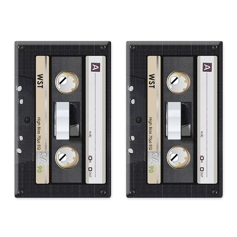 WIRESTER Single Gang Toggle Light Switch Plate Cover - Retro Black Cassette Tape Design (2-Pack) for Bedroom, Living Room & Office Decor