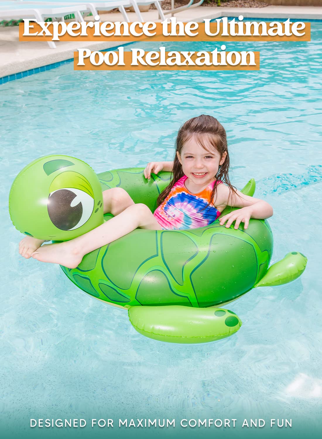 Kids Inflatable Pool Floats - 3-Pack Dinosaur, Sea Turtle & Dolphin Swimming Rings for Toddlers, 29