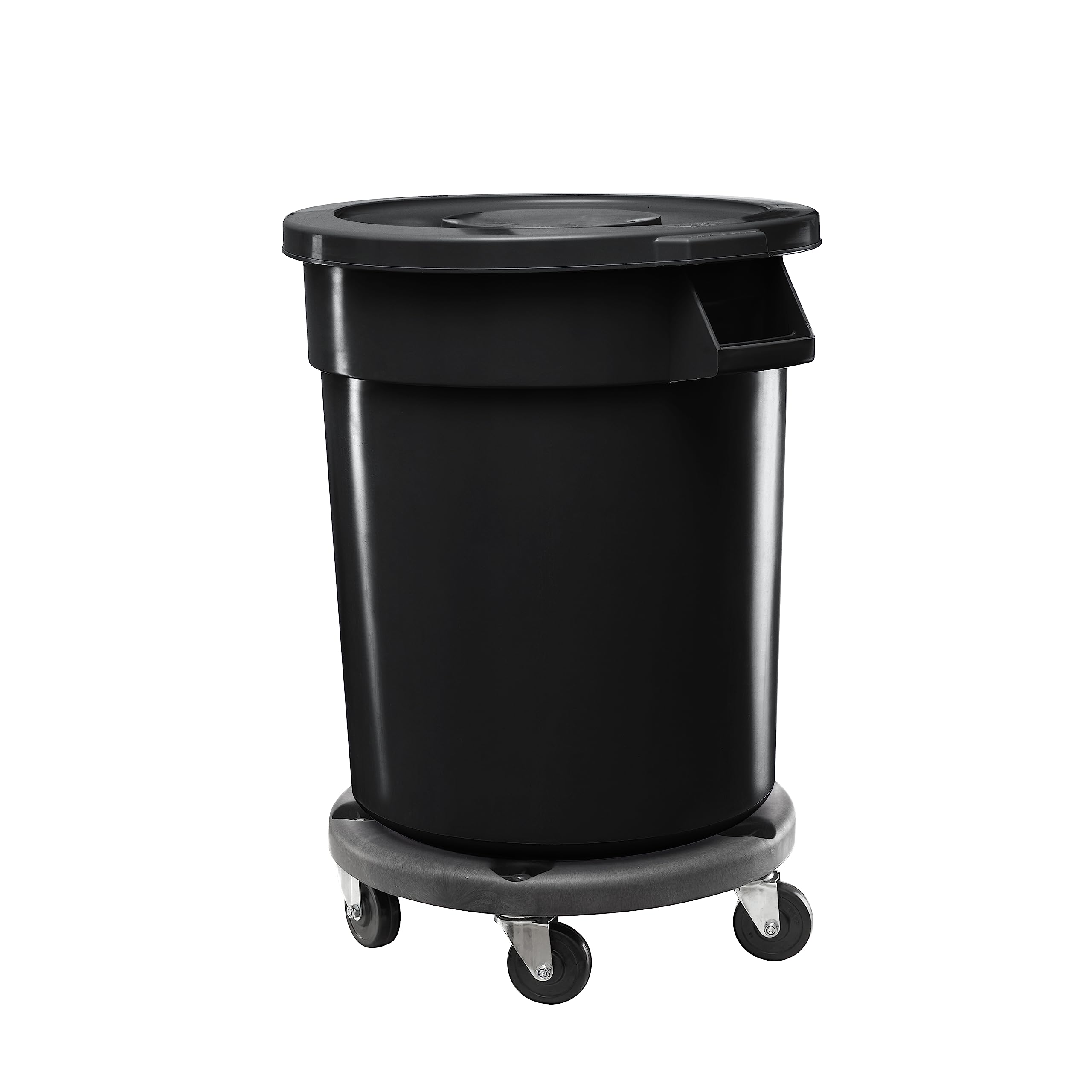 32 Gallon Black Round Commercial Trash Can with Lid & Wheels - Heavy Duty Mobile Waste Bin for Parks, Sidewalks, Yards & Roadside - Outdoor Garbage Cart for Dog Waste, Cleaning & Multi-Purpose Use - Ideal for Janitors, Landscapers & Homeowners