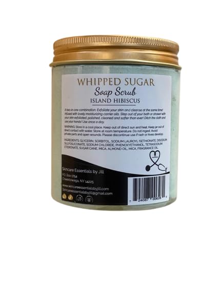 Whipped Sugar Soap Scrub - Exfoliating Body Wash & Foaming Soap with Island Hibiscus Fragrance | Gentle Skin Exfoliant for Smooth, Soft Skin | Perfect for Shower, Bath & Spa Day Self-Care