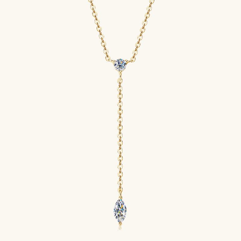 Exquisite Marquise Cut Moissanite Lariat Necklace - Premium 925 Sterling Silver Jewelry for Women - Perfect for Weddings, Anniversaries & Special Occasions