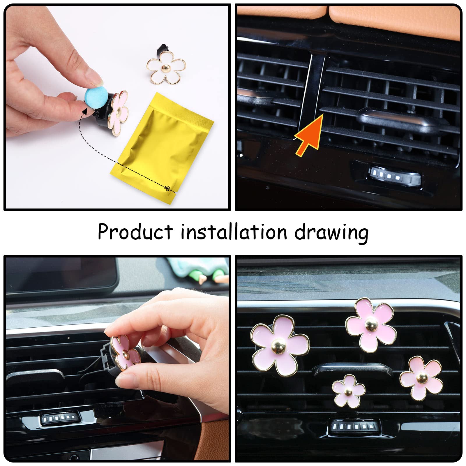8PCS Whaline Daisy Flower Car Air Vent Clips with Fragrance Pads - Pink & White Car Air Freshener Decor, Cute Car Accessories for AC Vents - Perfect for Freshening Your Car, Office or Home Interior