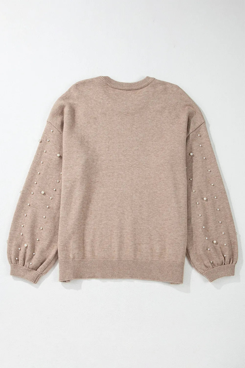 Plus Size Women's Pearl Embellished Round Neck Long Sleeve Knit Sweater - Elegant Winter Fashion for Office & Holiday Parties