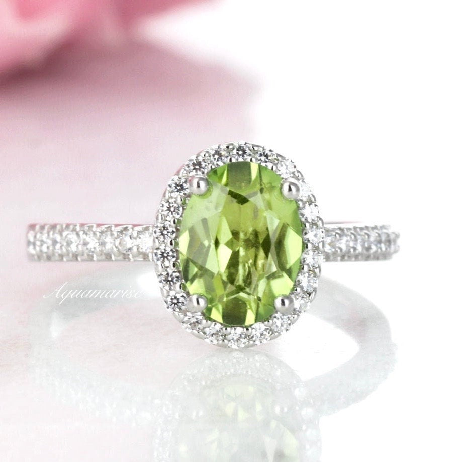Peridot Sterling Silver Ring for Women - Elegant Iris Green Gemstone Jewelry for Everyday Wear & Special Occasions