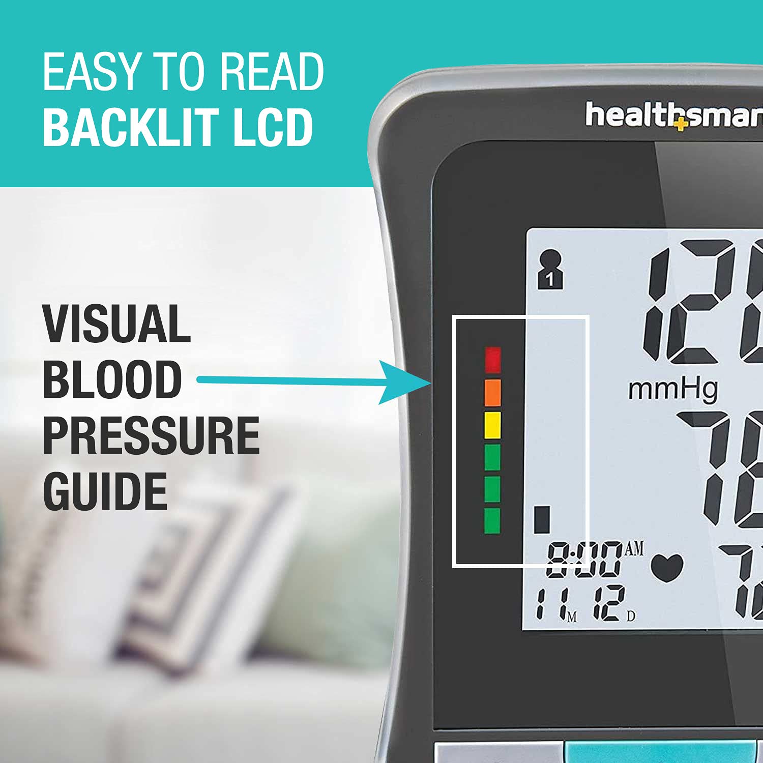 HealthSmart Digital Select Automatic Upper Arm Blood Pressure Monitor - Tracks BP, Pulse Rate & Irregular Heartbeat, Stores 120 Readings for 2 Users - Perfect for Home Health Monitoring & Doctor Visits