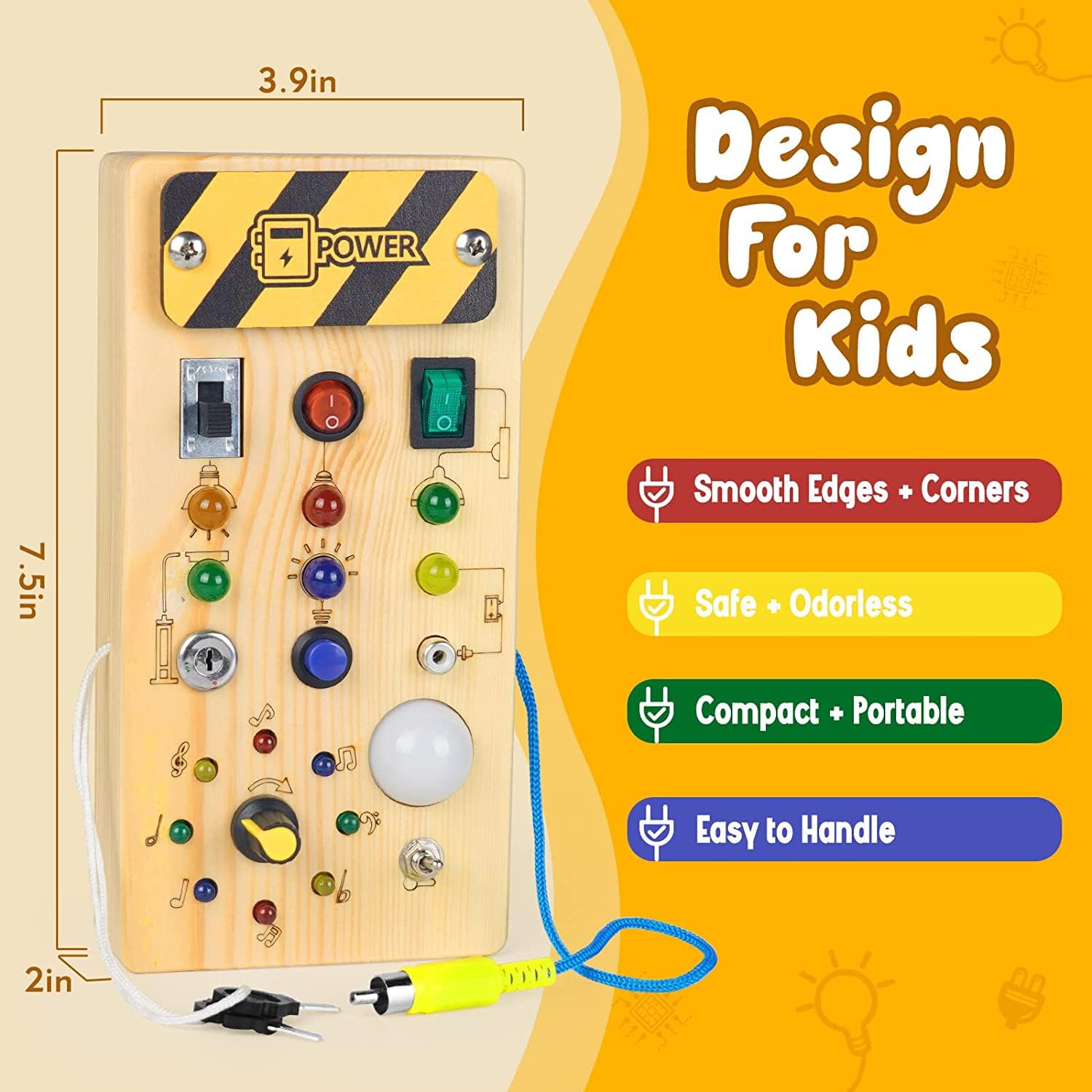 Montessori LED Busy Board for Toddlers 1-3 Years - Sensory Activity Toy with Light Switch for Boys & Girls - Wooden Travel Toy for Road Trips & Airplane - Perfect Christmas & Birthday Gift for Toddlers - Educational Learning Toy for Fine Motor Skills Development