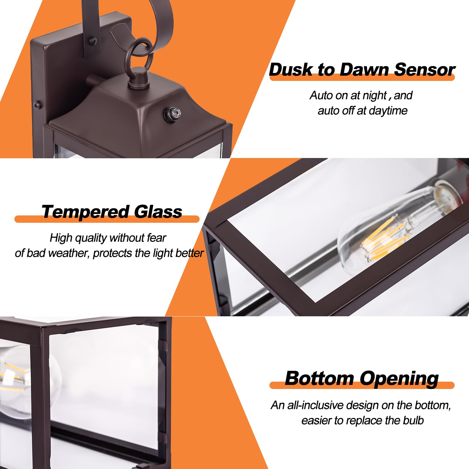 Dusk to Dawn Outdoor Wall Lights 2 Pack - Oil Rubbed Bronze Waterproof Exterior Wall Sconces, 15 Inch Modern Wall Lanterns for House, Porch, Garden & Patio Lighting