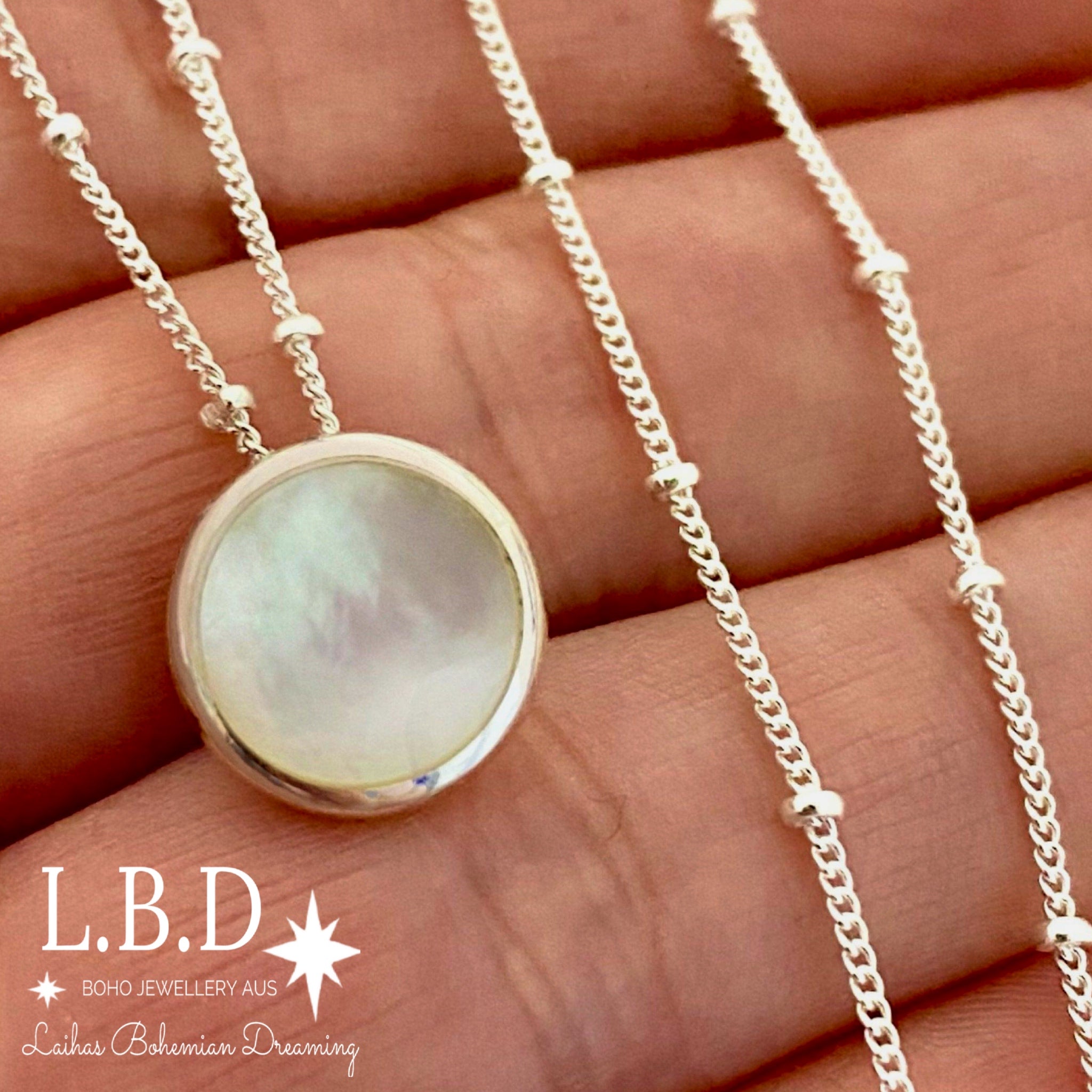Boho Mother of Pearl Necklace for Women - Round Pendant Layering Jewelry - Perfect for Beach Vacations, Festivals & Boho Fashion