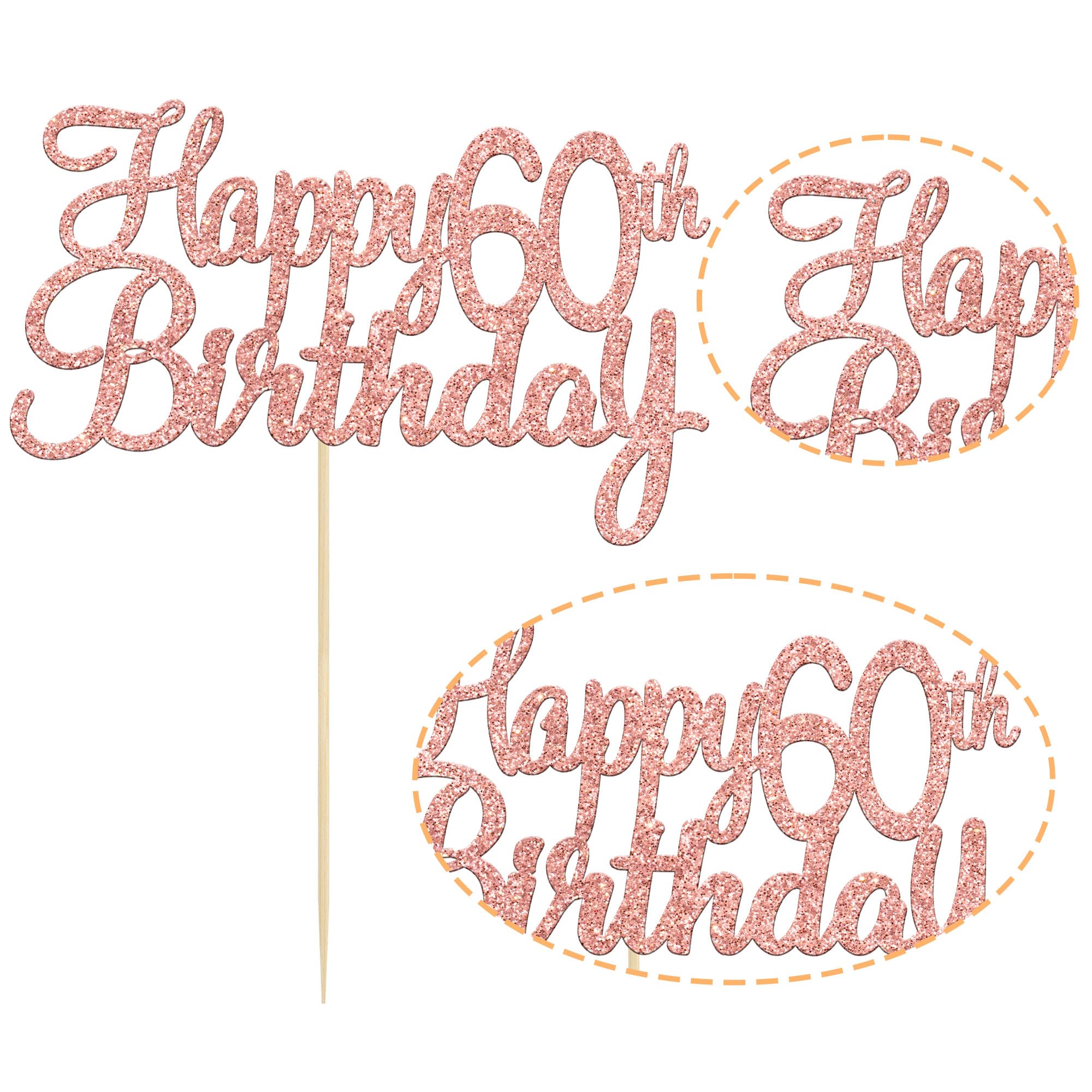 Happy 60th Birthday Cake Topper - Glitter Gold Celebration Cake Decorations for 60th Birthday Party, Anniversary, Retirement & Milestone Events - 1 Pack