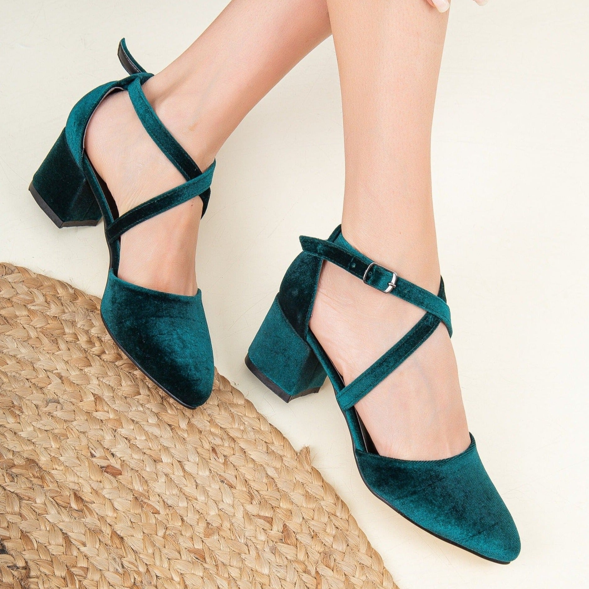 Dolly Green Velvet Heels for Women - Elegant High Heel Shoes for Parties, Weddings & Evening Events - Comfortable & Stylish Dress Shoes for Special Occasions