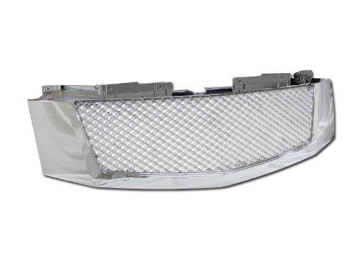 Chrome Mesh Front Hood Bumper Grille Cover ABS 1PC for 07-14 Cadillac Escalade - Upgrade Your Car's Style & Protection for Off-Road & Urban Driving