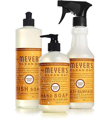 Mrs. Meyers Limited Edition Orange Clove Clean Day Kitchen Basics Set - Natural Dish Soap, Hand Soap & Multi-Surface Cleaner - Perfect for Holiday Cleaning & Gift Giving