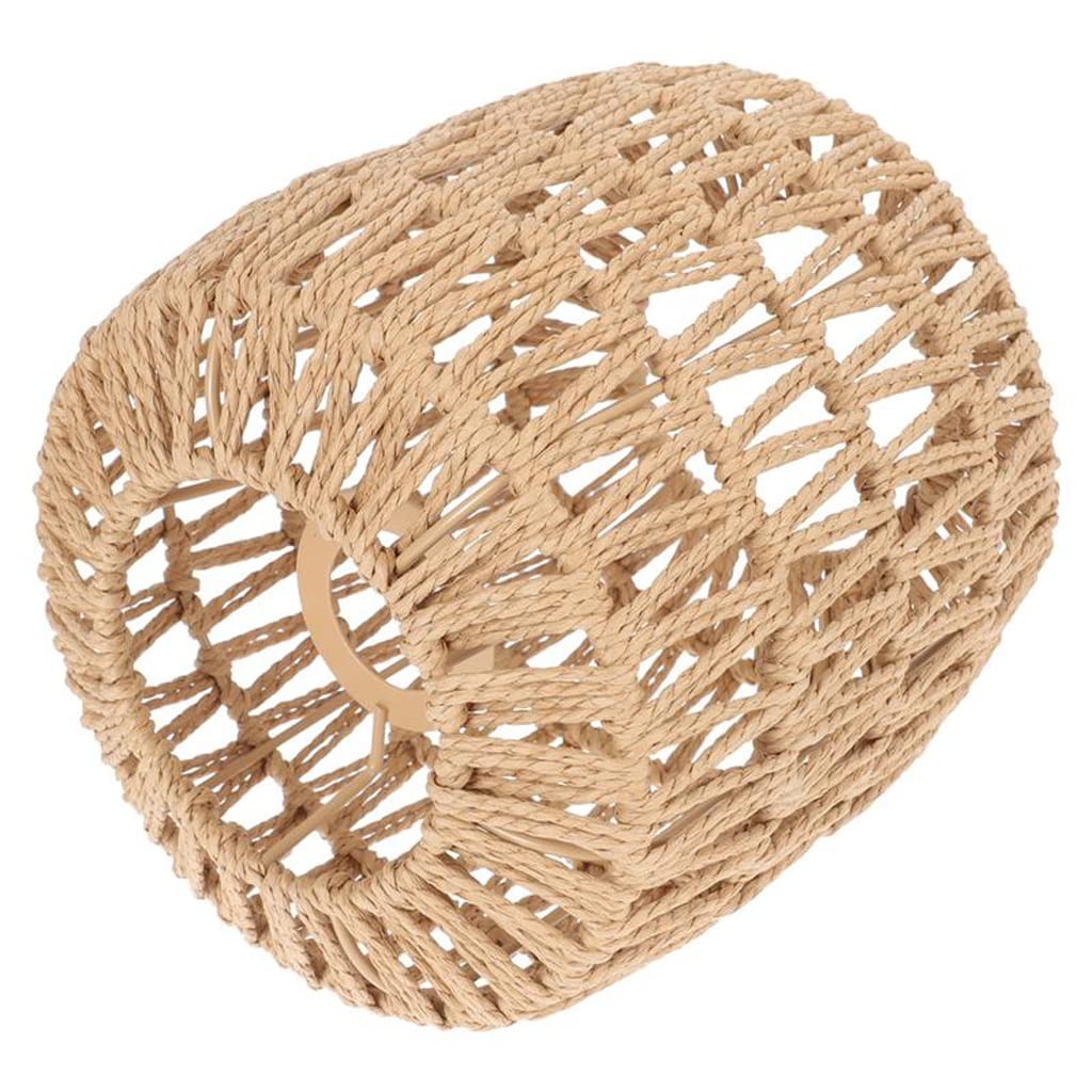Handmade Woven Rattan Chandelier Shade - Vintage Boho Pendant Lamp Cover for Bedroom, Living Room & Dining Room Decor - Light Brown 18x20cm - Perfect for Farmhouse, Coastal & Bohemian Interior Design Styles