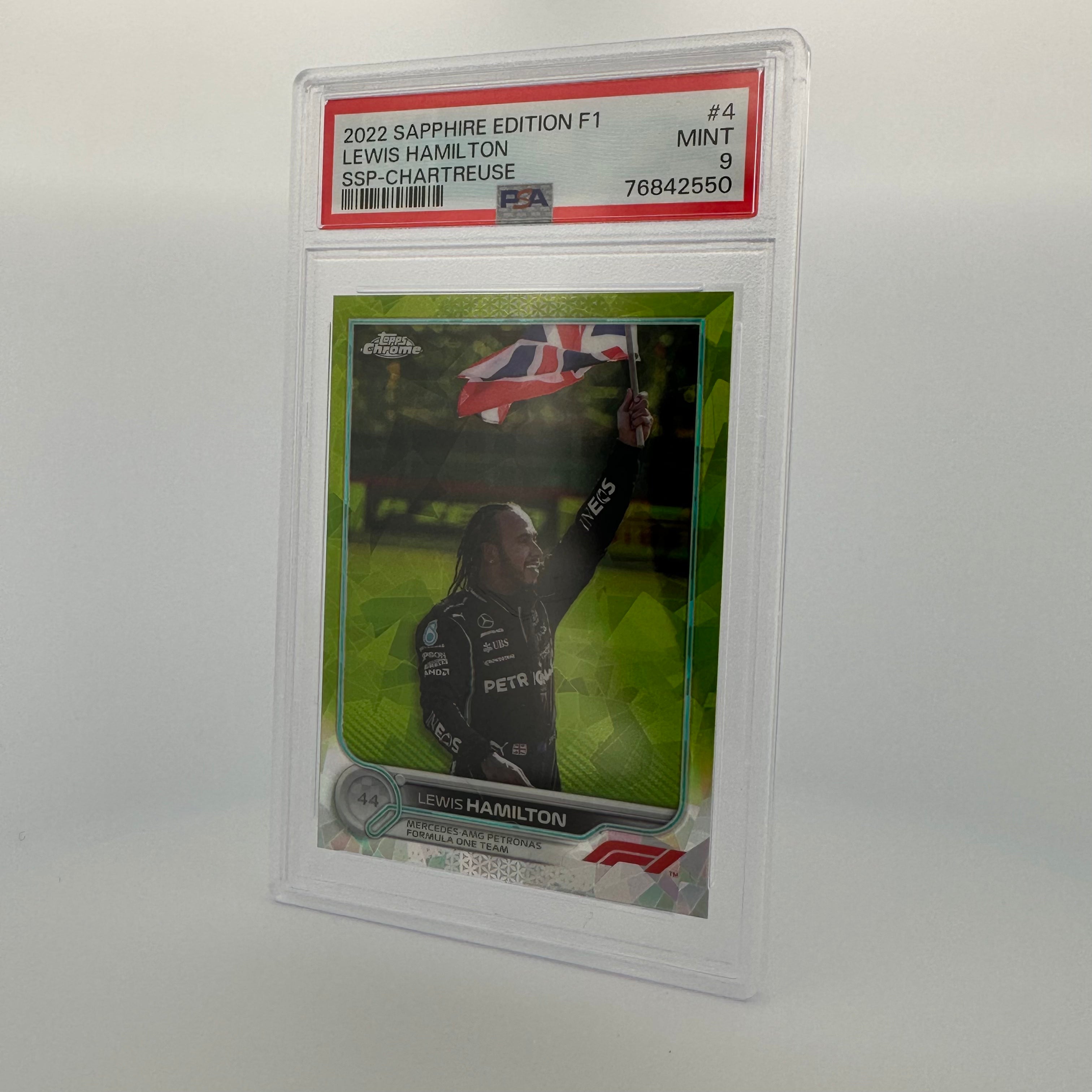 PSA 9 Graded 077/199 Lewis Hamilton #4 Sapphire Edition SSP Chartreuse - Rare F1 Racing Collectible for Display & Investment
