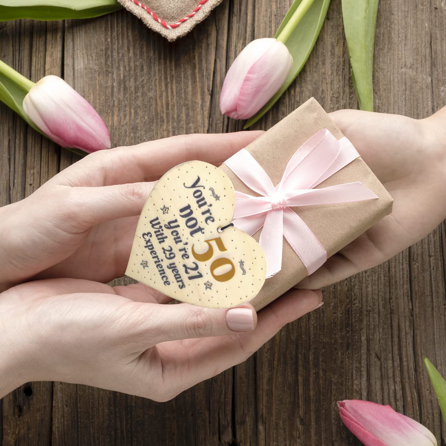 50th Birthday Gifts for Women - Personalized Wooden Plaque & Keychain Set with 