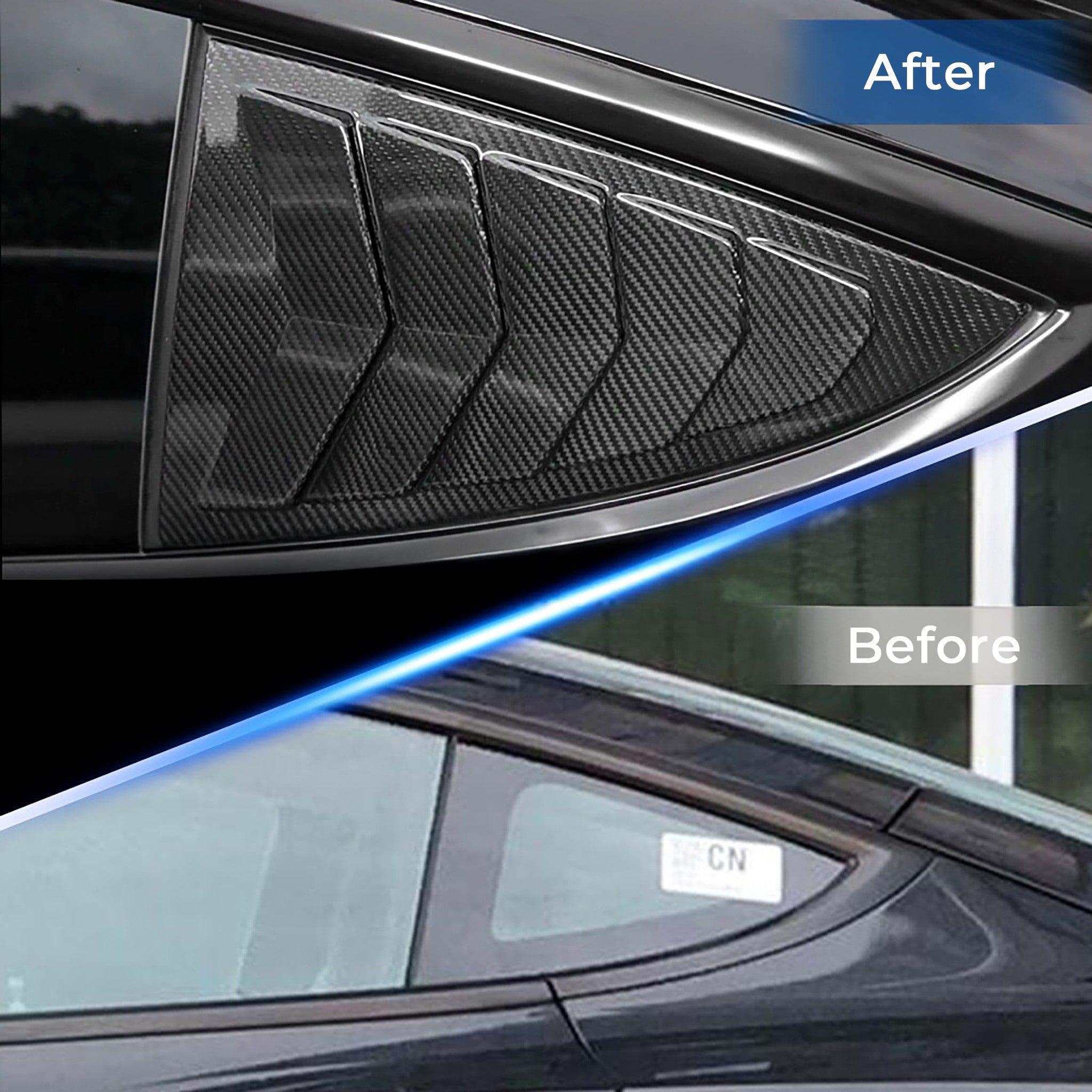 Premium Real Carbon Fiber Rear Side Window Louvers for Tesla Model 3 (2017-2024) - Enhances Style & Aerodynamics - Perfect for Car Enthusiasts & Street Racing