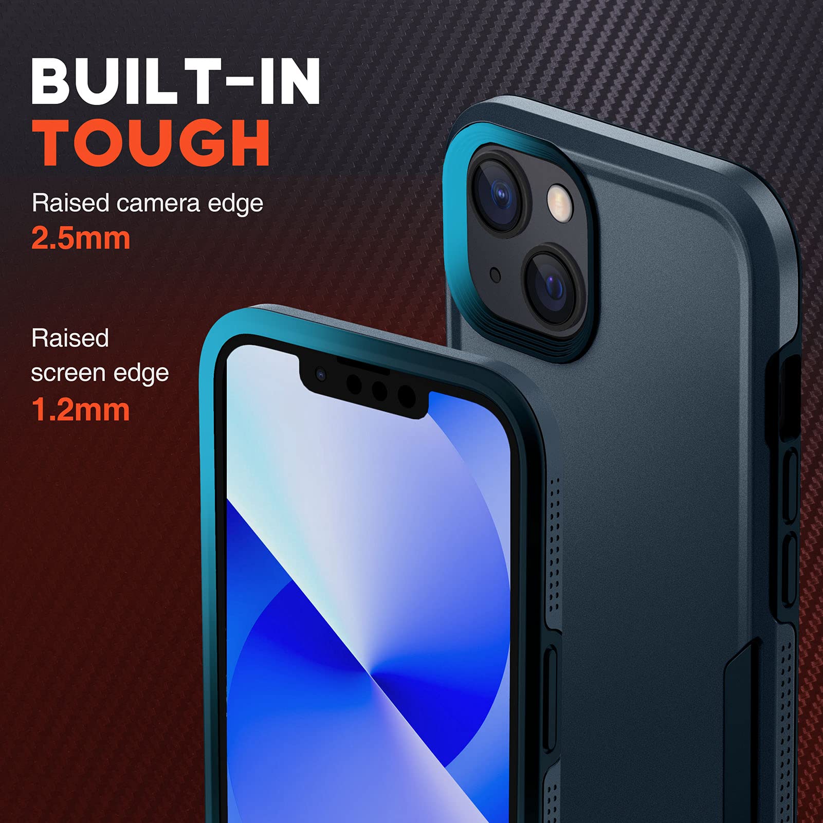 Military Grade Shockproof iPhone 14/13 Case - 2 Layer Protective Slim Hard Cover with Anti-Drop Protection | Durable Blue Phone Case for Outdoor, Work & Daily Use