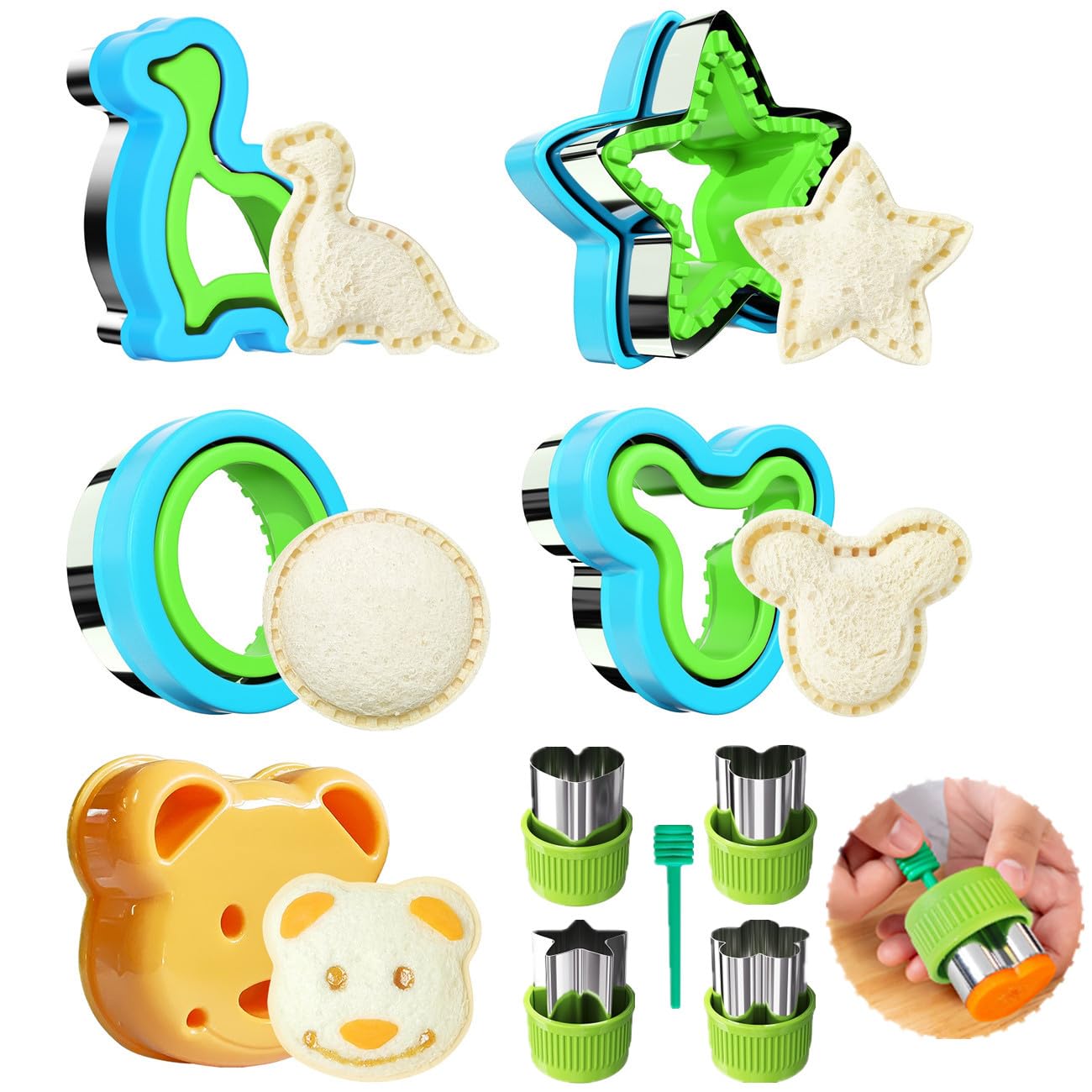 Adocfan 10-Piece Sandwich Cutter and Sealer Set - Large Uncrustables Maker, Bread Mold & DIY Cookie Cutter for Kids Lunch Box, Bento Box - Perfect for School Lunches, Picnics and Party Snacks