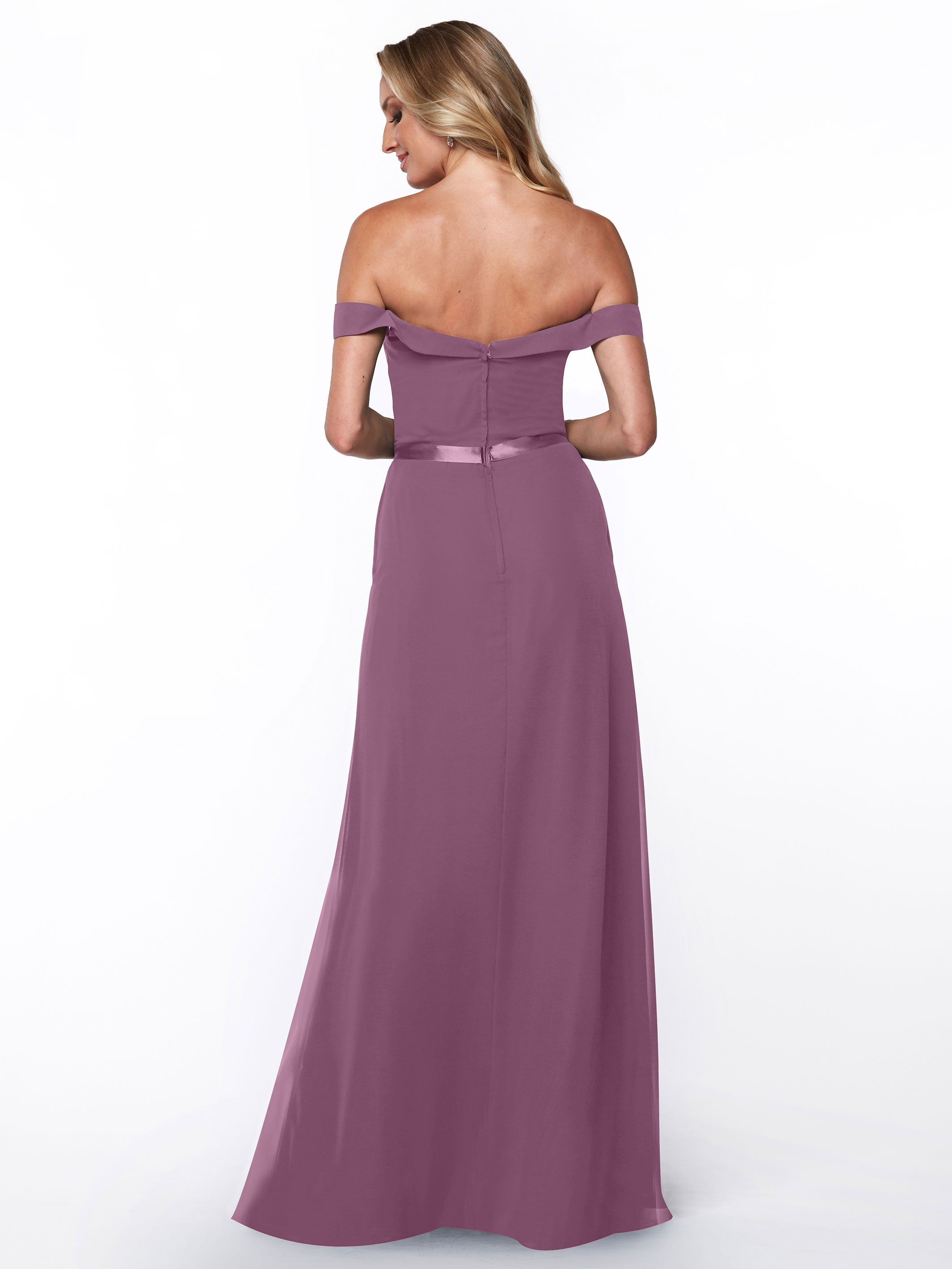 Elegant Off-The-Shoulder Chiffon A-Line Bridesmaid Dress with Sash - Style 80145 | Perfect for Weddings, Formal Events & Special Occasions