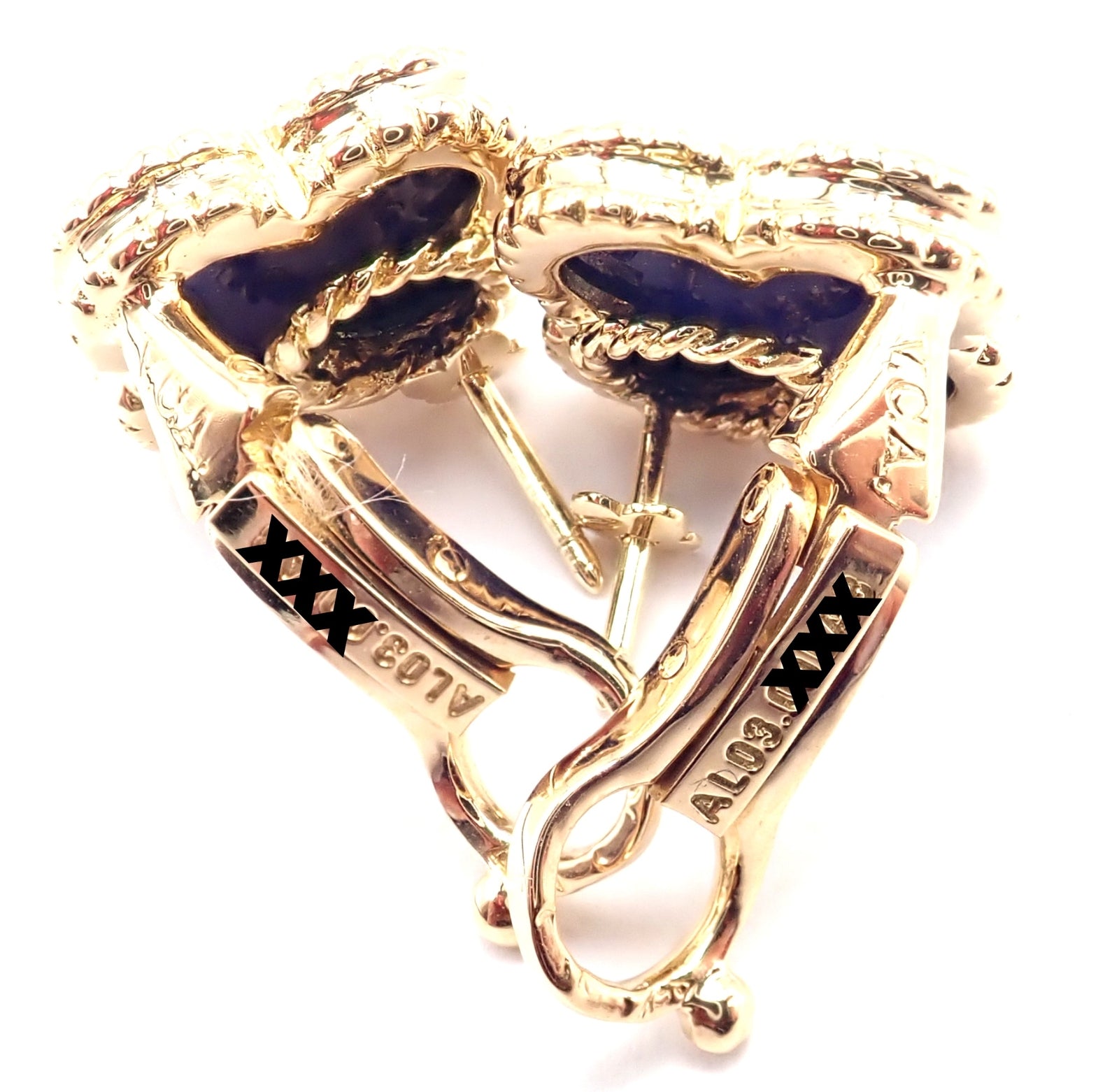 Van Cleef & Arpels 18k Yellow Gold Vintage Alhambra Blue Lapis Lazuli Earrings - Luxury Jewelry for Women, Perfect for Weddings, Parties & Special Occasions