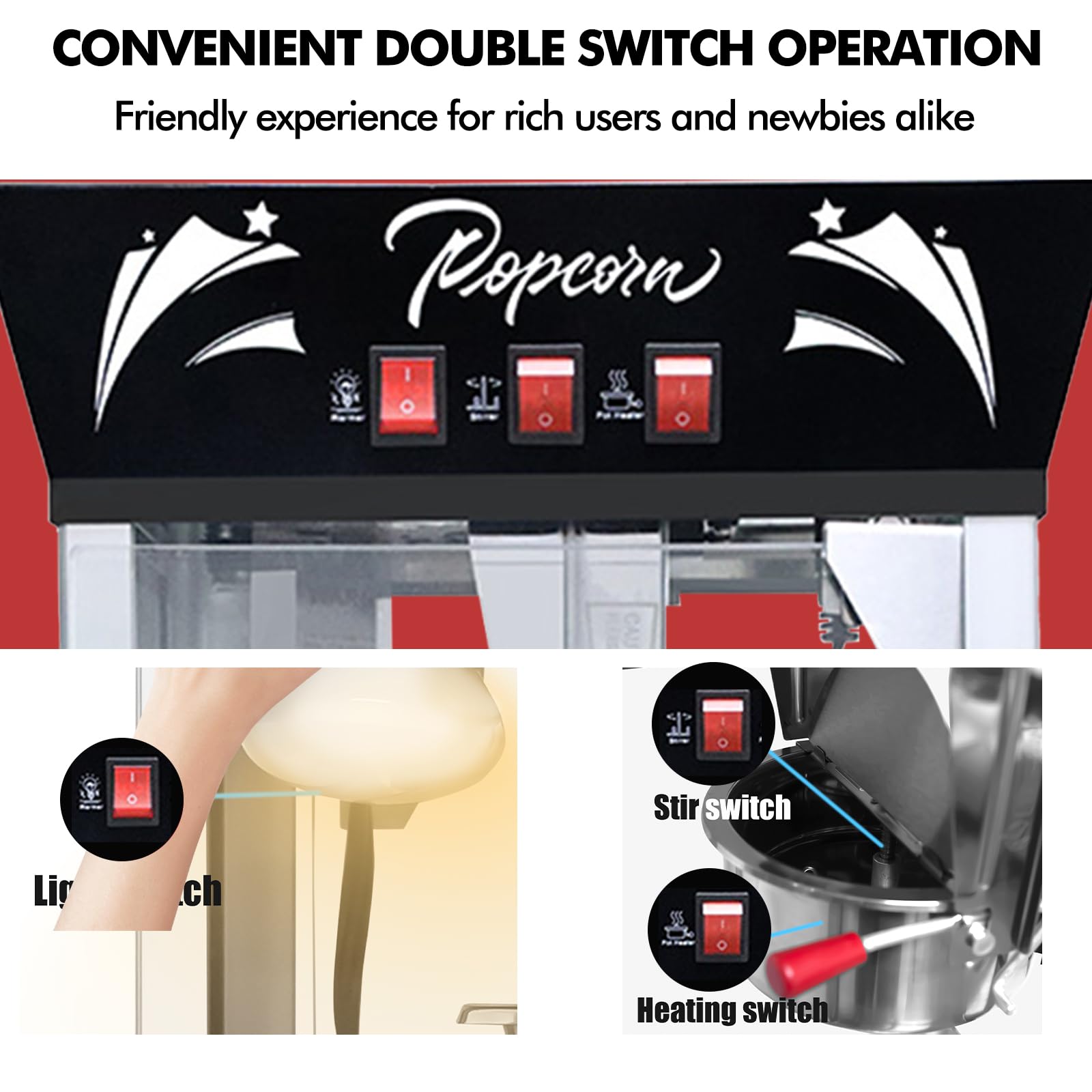 Commercial Popcorn Maker Machine - 12 Ounce Stainless Steel Kettle with Tempered Glass & Warming Deck - 900W Countertop Popcorn Popper for Home Theater, Movie Nights, Parties, Events & Carnival Snack Stands