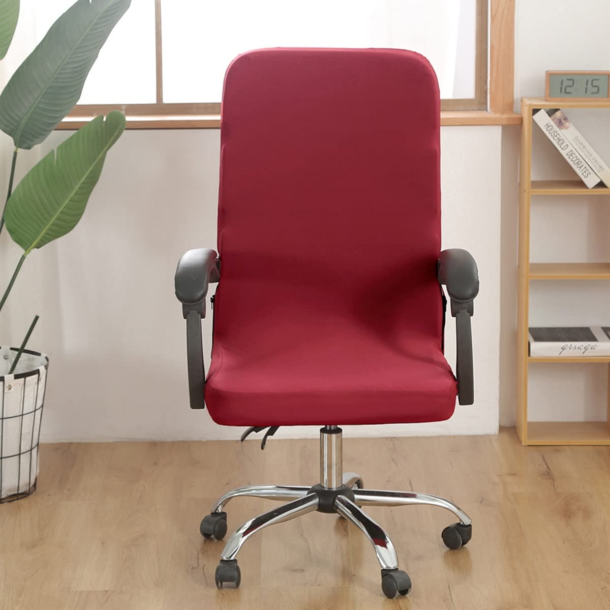 Stretchable Computer Desk Chair Cover - Home Office Chair Slipcover for Executive, Boss & Gaming Chairs - Wine Red Size M - Protects Armrest Chairs (Perfect for Home Office, Gaming Setup & Conference Rooms)
