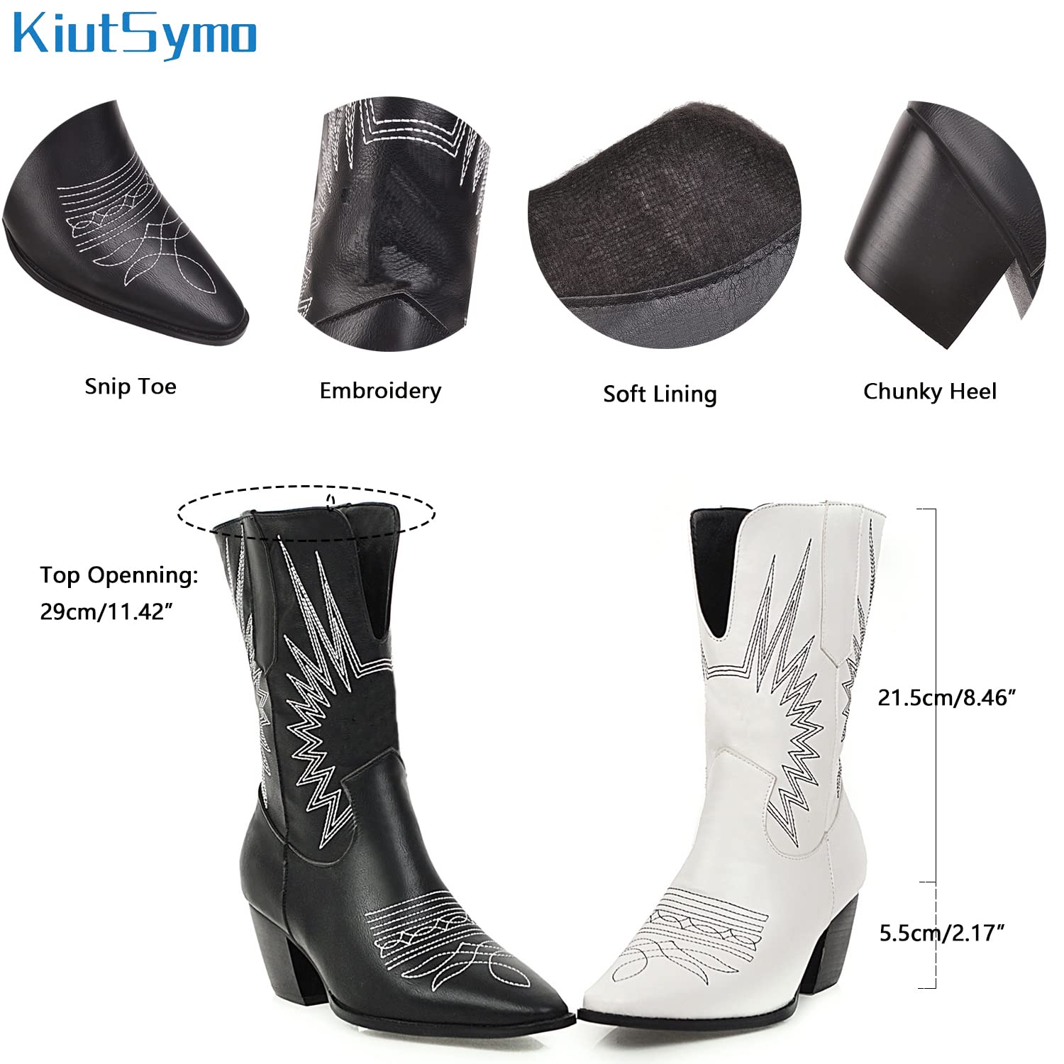 Vintage Embroidered Cowgirl Boots for Women - Western Pull-On Mid Calf Boots with Stitching Details | Perfect for Country Dancing, Rodeo Events & Western Fashion Outfits