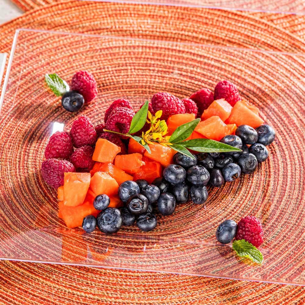 100-Pack 9.5x9.5 Inch Disposable Square Plastic Dinner Plates - Durable Clear Restaurantware for Appetizers, Desserts & Party Serving | Perfect for Catering, BBQs, and Special Events