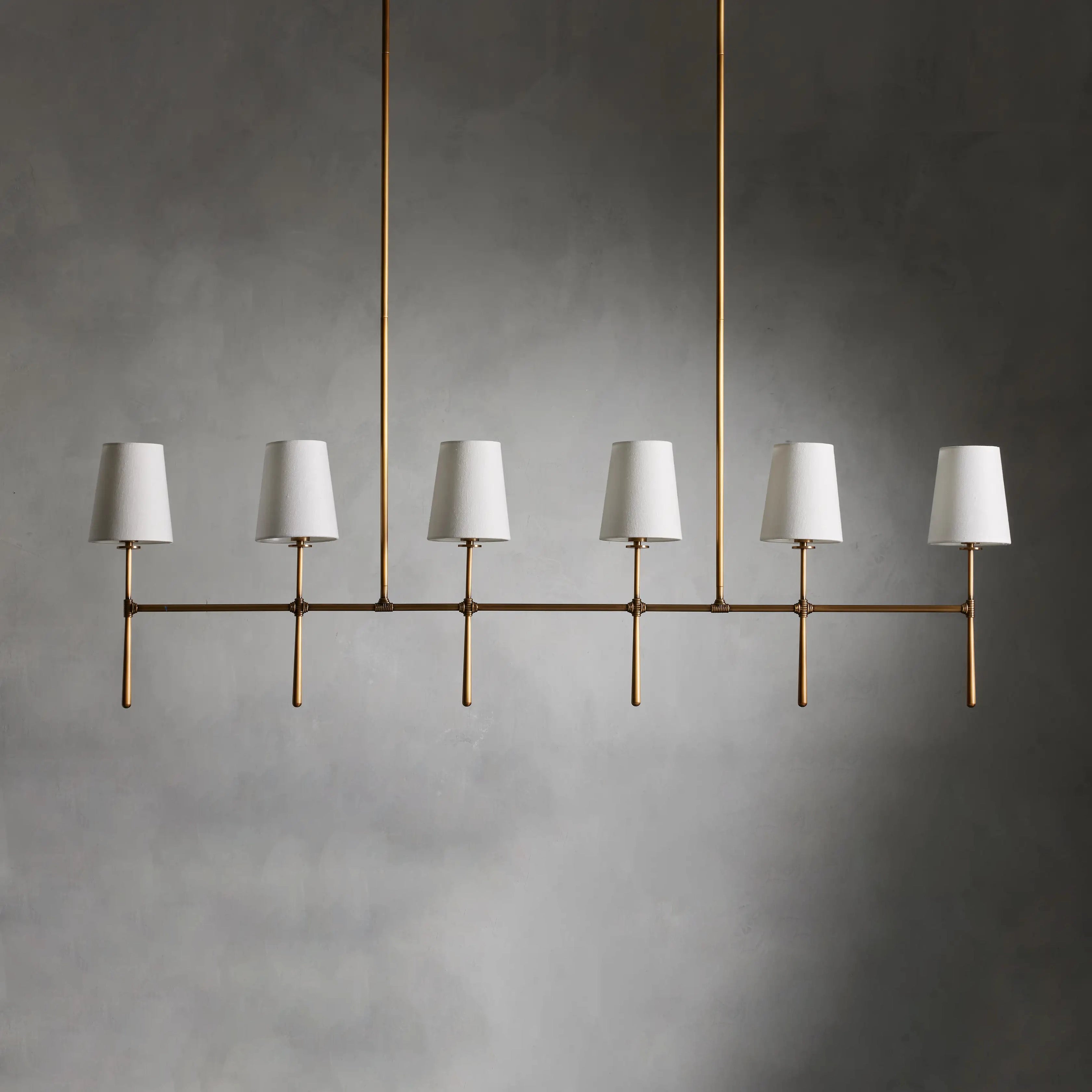 Modern Rhodes Linear Chandelier - Sleek 6-Light LED Pendant Lighting Fixture for Dining Room, Kitchen Island & Contemporary Home Decor | Dimmable, Gold Finish, Easy Installation