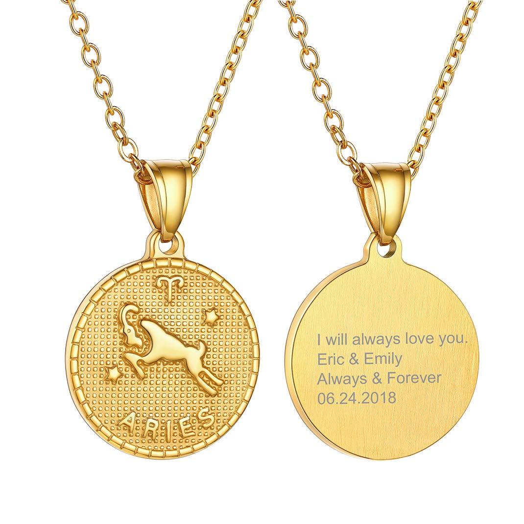 GOLDCHIC Zodiac Necklace for Women & Men - 14K Gold Plated Constellation Coin Pendant, Horoscope Astrology Jewelry Gift - Perfect for Birthdays, Anniversaries & Spiritual Protection