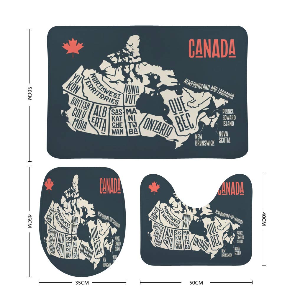 3-Piece Non-Slip Bathroom Rug Set - Soft Coral Fleece Toilet Mat, Contour Lid Cover & Shower Mat - Black Bathroom Decor for Canada (Perfect for Cozy Home & Guest Bathrooms)
