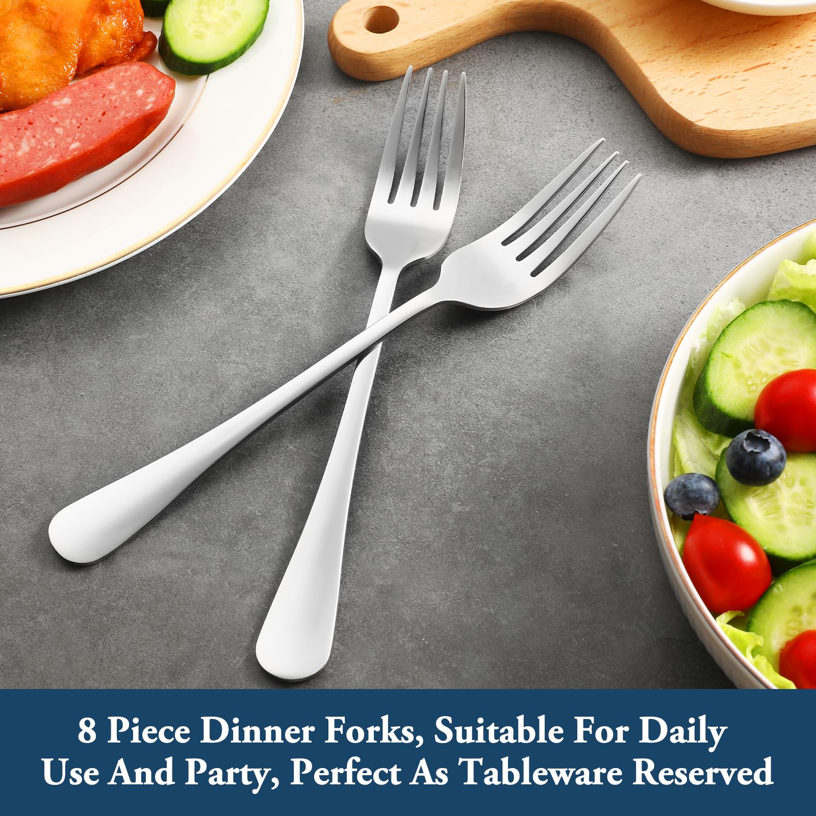 8-Piece Stainless Steel Dinner Forks Set - Food Grade 18/10 Silverware for Home, Kitchen & Restaurant - Mirror Polished, Dishwasher Safe (8 Inch) - Perfect for Everyday Dining, Dinner Parties & Catering Events