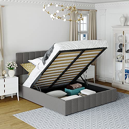 Gray-queen-upholstered-under Bed Storage