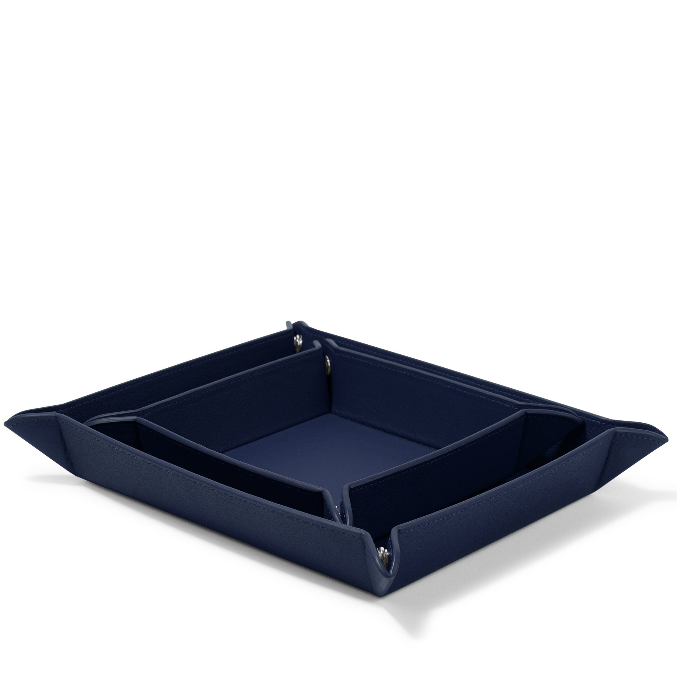 Premium Navy Blue Valet Tray Set - Leather Organizer for Keys, Wallet & Watch - Stylish Entryway Decor & Nightstand Organizer for Men