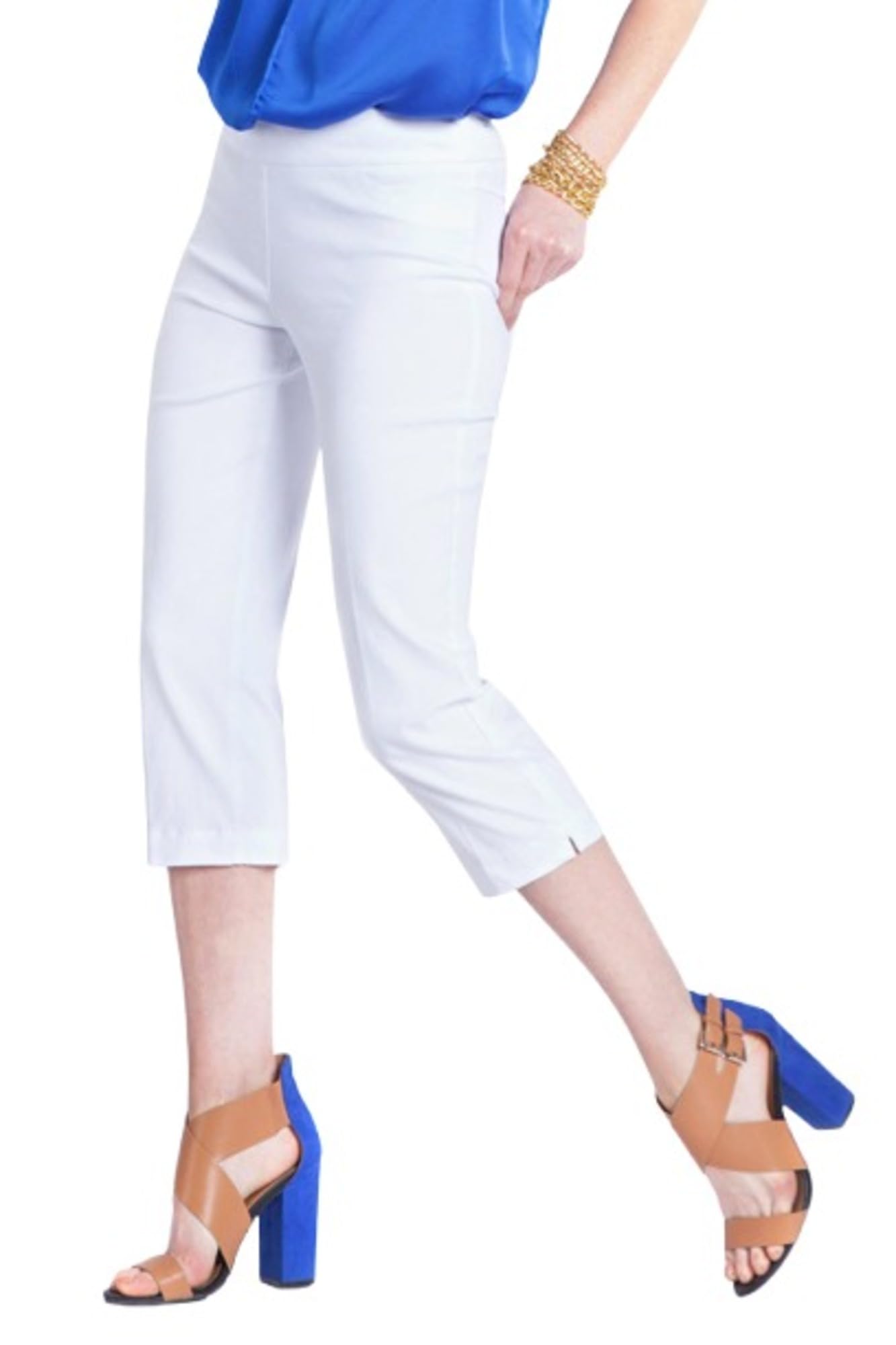 SLIM-SATION Women's Tummy Control Wide Band Pull-On Straight Leg Capri Pants - Perfect for Yoga, Workout & Everyday Comfort