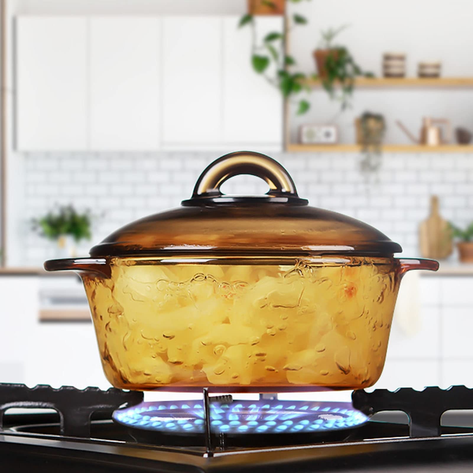 Heat Resistant Clear Glass Saucepan with Lid - 1L Round Microwave Safe Cookware for Stovetop, Oven & Kitchen Use - Perfect for Cooking, Baking & Serving Soups, Stews & Casseroles