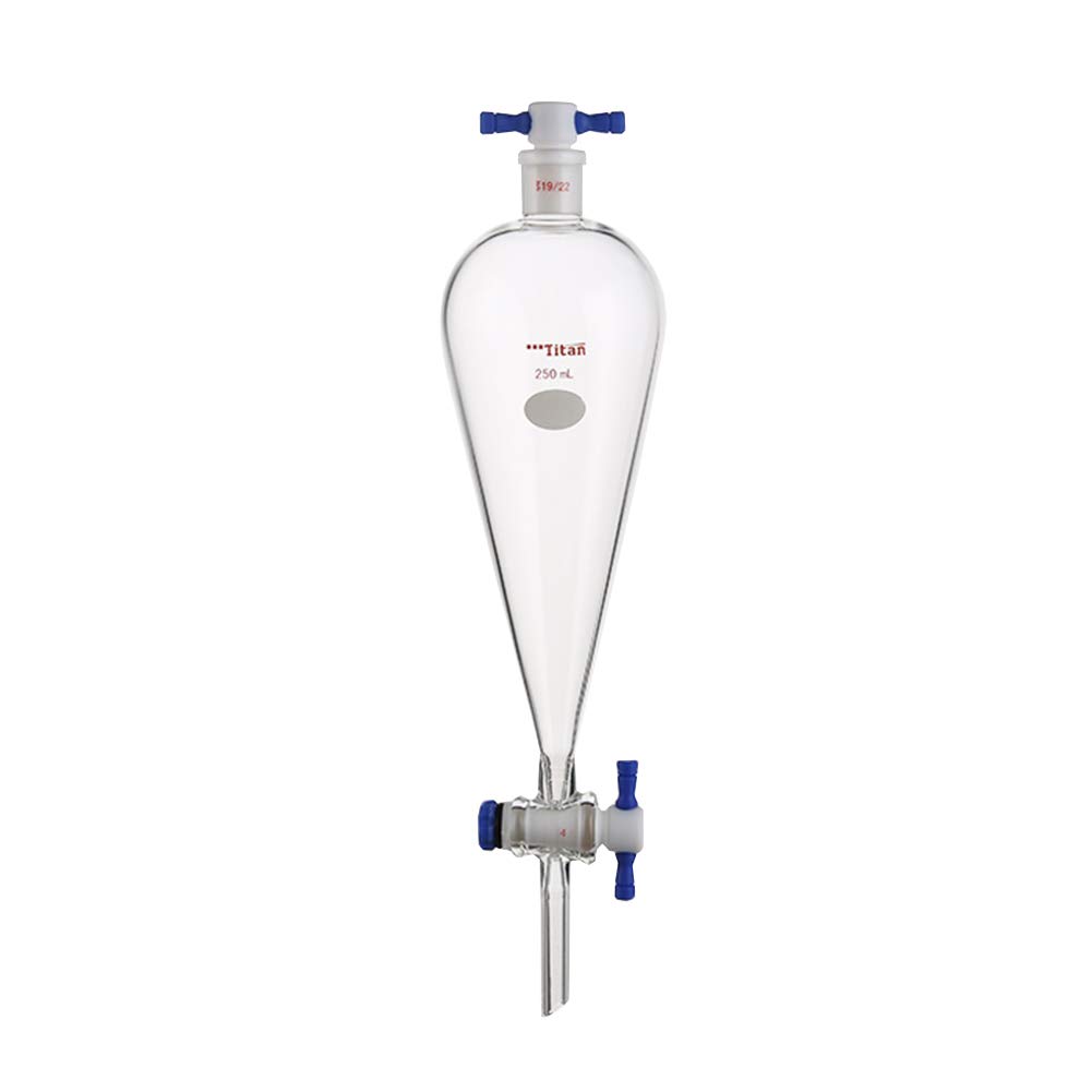 Premium 250ml Borosilicate Glass Heavy Wall Conical Separatory Funnel - 19/22 Joints & PTFE Stopcock - Ideal for Chemistry Labs, Essential Oil Extraction, and Liquid Separation