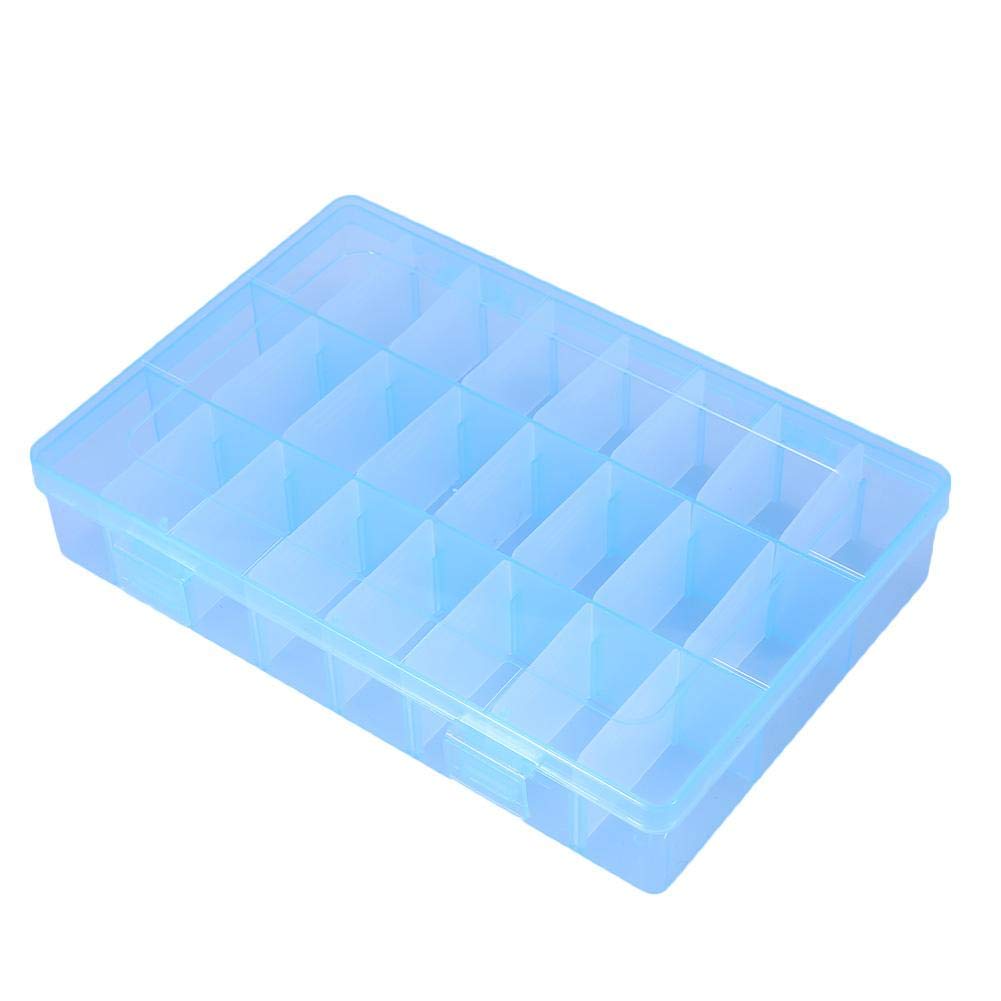 24 Grids Adjustable Jewelry Organizer Box - Detachable Plastic Beads & Earrings Storage Case with Divider - Jewelry Box for Necklaces, Rings, Bracelets - Perfect for Travel, Home & Gift Organization (Blue)
