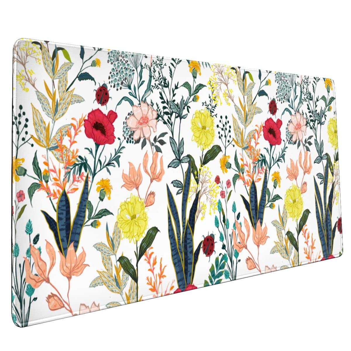 Floral Gaming Mouse Pad - 35.4x15.7 Inch Non-Slip Rubber Base with Stitched Edges | Abstract Classical Design Desk Mat for Office, Home & Gaming | Perfect for PC, Laptop, Workstation & Esports Setups
