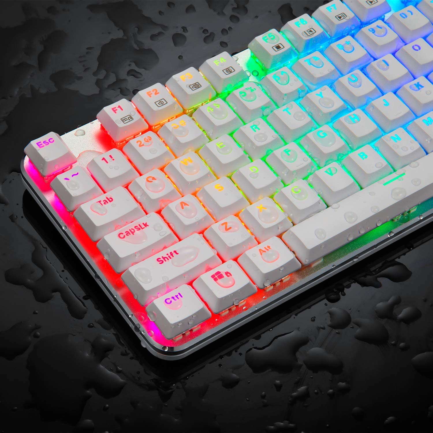EagleTec KG061 RGB Mechanical Gaming Keyboard - 87 Keys for PC Gamers (White)