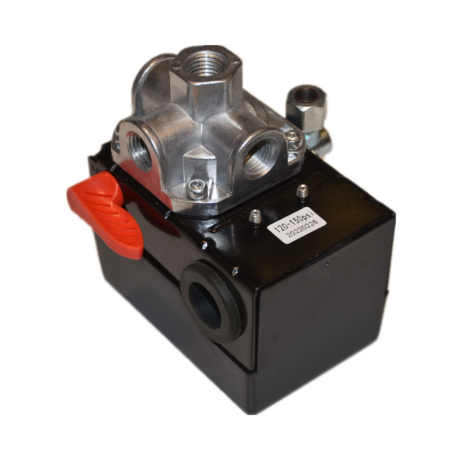 Z-D26612 Automatic Air Compressor Pressure Switch - 4-Port, 120-150 PSI, Black Metal Housing - Ideal for Industrial Tools & Pneumatic Systems