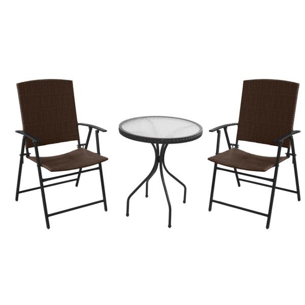 Dark Brown Wicker Patio Set - Indoor/Outdoor Folding Furniture for Garden, Balcony & Backyard Relaxation