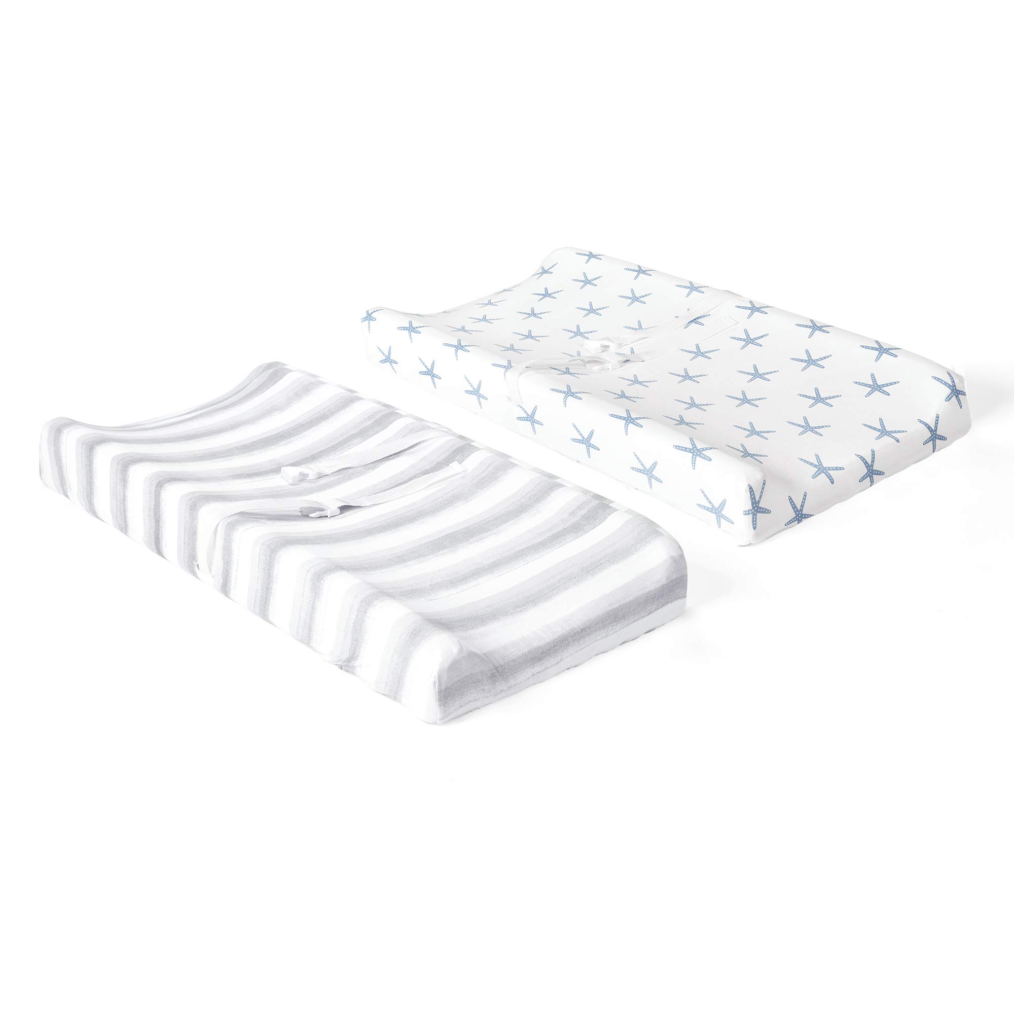 Lush Decor Organic Cotton Baby Changing Pad Cover 2-Pack - Blue for Nursery & Travel