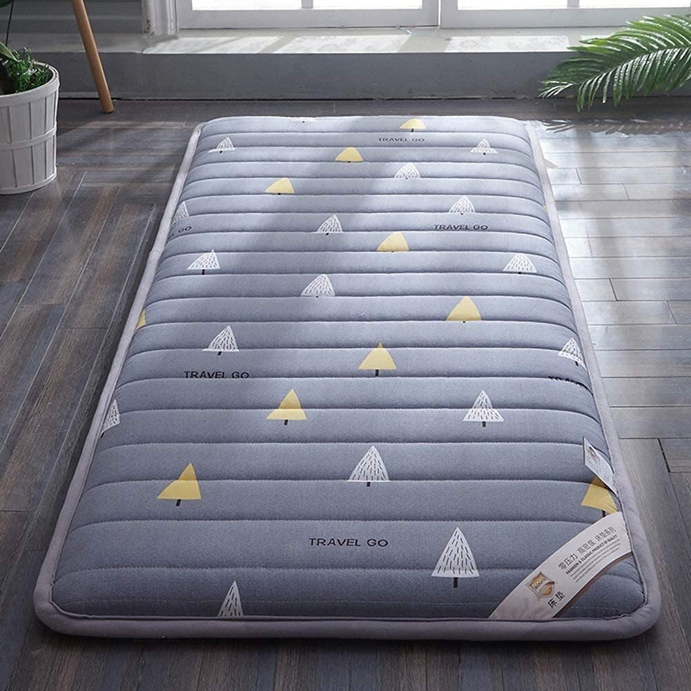 YCQ Thickened Cotton Tatami Mattress - Breathable, Soft & Non-Slip Mattress Topper | 4-Season Portable Futon Mat for Floor Sleeping (Queen Size, Orange) - Perfect for Guest Beds, Dorm Rooms & Cozy Home Napping