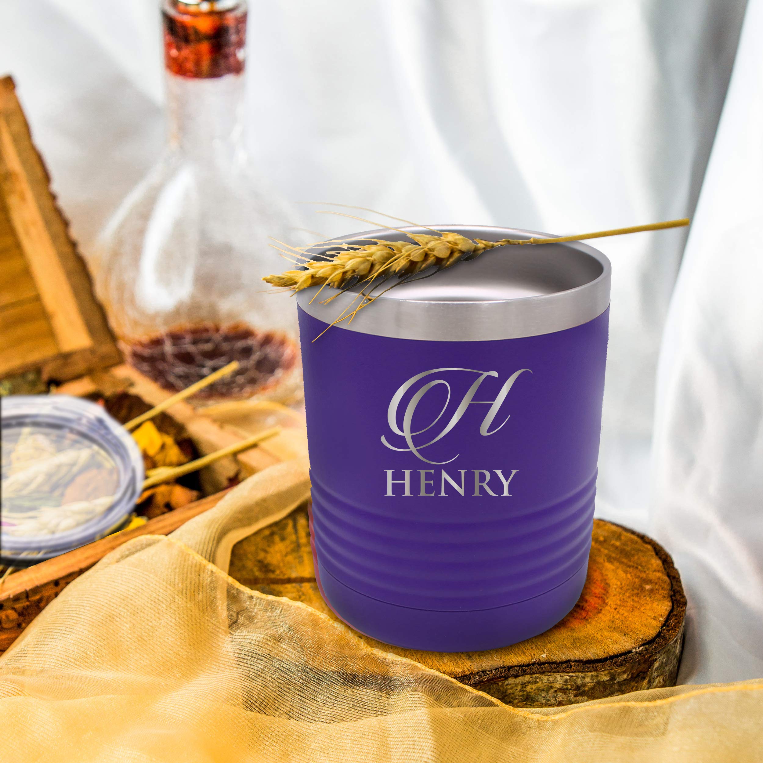 Personalized 10oz Stainless Steel Vacuum Insulated Tumbler Cup - Custom Name Lowball Glass with Powder Coated Purple Finish - Perfect for Coffee, Cocktails & Gifts